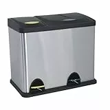 MSV Mülleimer Mülltrennsystem 26 L (8 Liter + 18 Liter) mit Inneneimer große Abfallbehälter Abfalleimer Treteimer Edelstahl, Silber/Grau