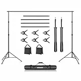 NEEWER Fotostudio Hintergrund Stützsysteme, 3m breit 2m hoch, Verstellbarer Hintergrundständer mit 4 Querstangen, 6 Hintergrundklemmen, 2 Sandsäcken, Tragetasche für Porträtstudio Fotografie