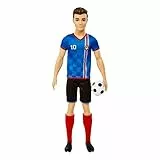 Barbie You Can Be Anything Serie, Ken Fußballspieler Puppe, Ken Puppe mit braunen Haaren, blaues Trikot, Fußball, 1x Ken Fußballspieler Puppe, Geschenk für Kinder, Spielzeug ab 3 Jahre, HCN15