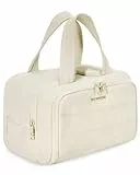 BAGSMART Reise Kulturbeutel, Leichte, Große, Weit Offene Reisetasche für Frauen, Bauschiger Kosmetik Make up Taschen Organizer mit Griff für Zubehör, Essentials, Toilettenartikel, Beige