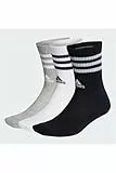 adidas Unisex 3-Stripes Cushioned Crew Socks 3 Pairs, Medium Grey Heather/White/Black/White, 4.5-6