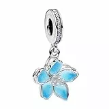 HAEPIAR 925 Sterling Silber Charms Blaue Kirschblüte für Armband Halskette Anhänger Bead für Damen