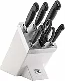 ZWILLING Vier Sterne Selbstschärfender Messerblock, 7-teilig, Messer und Schere aus rostfreiem Spezialstahl/Kunststoff-Griff, Weiß [Made in Germany], Weiss