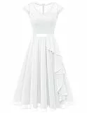 Wedtrend Abendkleid Kurz Damen Cocktailkleid Knielang Festlich Kleid für Hochzeit Kleid mit Rüschen WT0212 White M