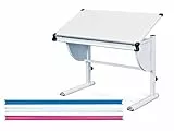 Inter Link - Höhenverstellbarer - Kinderschreibtisch - Schülerschreibtisch - Jugendschreibtisch - Schreibtisch mit kippbarer Ablage - Weiß - 3 Farbdetails - Milo