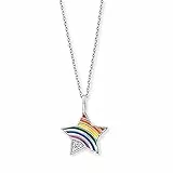 Herzengel Mädchen Kinder Halskette aus Sterling Silber und einem Anhänger mit buntem Stern-Regenbogen aus Emaille - Karabinerverschluss - längenverstellbar - nickelfrei