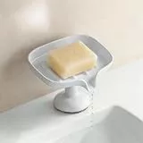 PAVSTINE Seifenschale mit Ablauf, Seifenschale Saugnapf Starker, 15 Grad Steigung, ABS-Material Seifenablage Dusche, Seifenschalen für Badezimmer, Waschbecken, Küchenarbeitsplatte, Weiß