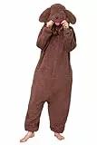 Loiahoer Unisex Erwachsene Pudel Hund Onesie Kostüm Pyjama Dog Halloween Karneval Kostüm,Neuheit Sherpa Welpe Schlafanzug Pyjamas Damen & Herren,Braun,S