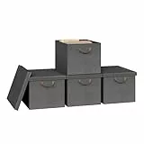 WOLTU Faltbare Aufbewahrungsboxen 4 Stück, Stoffboxen mit Deckel, Aufbewahrungskörbe für Spielzeug, Kleidung, Bettdecke, Grau, 48x36x30cm