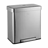 SVITA LT2X30 Mülleimer 60 Liter Treteimer Tretmülleimer Abfalleimer 2 Fächer je 30 Liter freistehend mit Deckel Softclose-Deckel inkl. Inneneimer Silber