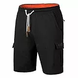 Mount Swiss - Herren Cargo Shorts mit 6 Taschen & Klett- BZW. Reiß-Verschluss I Freizeit Hose I Größe XL, Schwarz