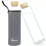 Bugucat Trinkflasche Glas 1L,wasserflasche glas mit Schutzhülle, Glasflasche Wasserflasche aus Borosilikatglas,Karaffe für Smoothies Säfte Wasser und Getränke,Dishwasher Safe,Dunkelgrau