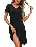 Demegimi Nachthemd Damen Kurzarm Schlafshirt Baumwolle Kurz Sexy Spitze Sleepshirt V-Ausschnitt Nachtwäsche S-3XL
