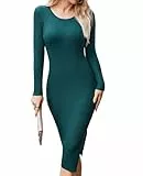 Hotouch Kleid Damen Warm Winterkleider Bequem Einfarbig Bodycon Casual Freizeit Winter Gestrickt Kleider Dunkelgrün M