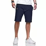 JustSun Shorts Herren Kurze Hose Herren Sommer Shorts Männer Chino Baumwolle Hosen Kurz Elastische Taille mit Tunnelzug Blau 3XL