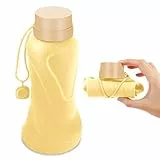 NAVTUE Faltbare Trinkflasche, 650ml Faltbare Wasserflasche, BPA-frei, Wiederverwendbar, Leicht, Auslaufsicher, Reise-Silikon-Wasserflasche für Reisen, Fitnessstudio, Wandern, Büro, Camping (Gelb)