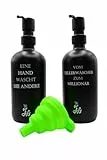 AG Seifenspender und Spülmittelspender - 2er Set - Glasflaschen mit Edelstahlpumpen und praktischem Silikon-Trichter. Modernes Design für Küche und Badezimmer. (schwarz)