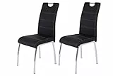 Hela Tische, 2er Set Esszimmerstuhl Susi, Bezug Kunstleder Schwarz, Griffmulde, Metallgestell Chrom, 43 x 61 x 98 cm