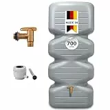 CUBUS Regentonne Komplett-Set 700 L, betongrau - Kompakter Regenwassertank mit Auslaufhahn + Fallrohranschluss – Platzsparender Gartentank/Wassertonne für Garten & Terrasse