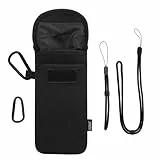 DOB SECHS Handysocke, Neopren-Handytasche mit Karabiner, Umhängeband und Handschlaufe, für Wandern und Reisen, passend für Handys bis zu 17,5 cm, Schwarz