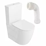 LAVITA Einteilige Stand-WC mit eingebautem Spülkasten NAUTILIUS WHITE WC deckel mit Absenkautomatik Keramik Toilette Spülrandlos Toilettenschüssel Toilettenbecken Stehend + WC-Anschlussstück
