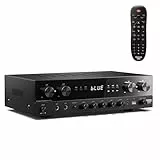 Donner Stereo Verstärker, Prämie 4-Kanal Verstärker mit 1000 W Maximalleistung und Bluetooth 5.0, USB, FM, 2 Mikrofoneingängen, Cinch, Glasfaser/Koaxial Eingang für Heim, Karaoke und Kinolautsprecher