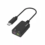 Hama Externe Soundkarte, USB C Stecker - 2x 3,5 mm Klinke Kupplung (USB C Soundkarte f. Windows/Mac, Audio Stereo Adapter f. Anschluss Kopfhörer, Lautsprecher, Mikrofon, Headset an PC, Laptop, Tablet)