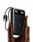Baseus FC11 Powerbank 45W 20000mAh mit 2 Integriertem USB-C Kabel, Power Bank Klein CCC Zertifizierung mit LED Display, Externe Handyakkus Mini für iPhone 17/16/15/14 Pro Max, iPad, Samsung, Schwarz