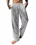 YAOBAOLE Herren Freizeit Hosen Herbst Leinen Herren Hose Regular Fit Leinenhose Herren Leicht Fit Hellgrau 3XL