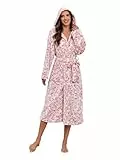 RONGTAI Bademantel mit Kapuze, Leopardenmuster, langes und dickes Fleece-Material mit Tasche, leicht luxuriös, Pink, Medium