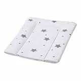 Premium Wickelauflage, erstklassige wasserdichte Wickelunterlage, 70 x 50 cm, pflegeleichte glatte Oberfläche, erhöhter Liegecomfort, einfach zu reinigen, leicht zu tragen, Stars weiß