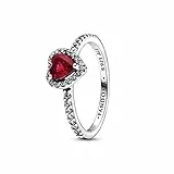 PANDORA Ausgeprägtes Rotes Herz Ring aus Sterlingsilber mit Zirkonia in der Farbe Silber-Rot, PANDORA Timeless Collection, Gr.54, 198421C02-54