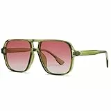 LOJUDI Retro Sonnenbrille Damen Herren - 70er Jahre Pilotenbrille Eckig Vintage Brille Groß Gläser Sunglasses Men Woman für UV400 Schutz-Grün/Gradient Rot