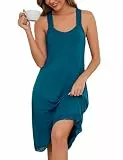Crewhpo Nachthemd für Damen Ärmelloses Baumwolle Negligee Einfarbige mit V-Ausschnitt Nachthemden mit Spitzenträger Sleepshirt Schlafhemd Kurz Bequem Frauen Freizeitkleid