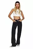 TRENDYOL Damen Gerade Weites Bein Hohe Taille Jeans, Schwarz, 34