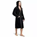 Twinzen Bademantel Herren Frottee Velour Schwarz - Baumwollsamt Morgenmantel - Baumwollvelours OekoTex Extra Weich Größe L