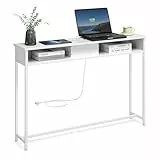 VASAGLE Konsolentisch mit Steckdosen, Beistelltisch mit 2 Fächern, schmal, 25 x 120 x 81 cm, platzsparend, für Eingangsbereich, Wohnzimmer, schneeweiß LNT111W01