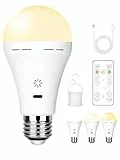 BOBOPAI USB Aufladbare Glühbirne Mit Fernbedienung, 3 Farbtemperaturen, E27 LED Dimmbare Batterie Glühbirne, 7W Touch Control Lampe Mit Timing Funktion, Akku Lampen Mit Haken, 2600mAh,1 pack