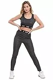 Bahob® Fitness-Sets für Frauen, 2-teiliges nahtloses Workout-Yoga-Outfits, Übung, Sport-BH und hohe Taille, elastische Leggings, Trainingsanzüge, Activewear-Set S bis XL, anthrazit, 36