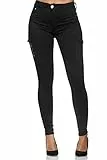 Elara Damen Cargo Jeans Slim Fit Seiten Taschen Chunkyrayan MA2018 Black-40 (L)