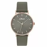 s.Oliver Armbanduhr Damen Quarzuhr Analog, mit Leder Armband, Grau, 3 bar Wasserdicht, Kommt in Uhren Geschenk Box, 2033488