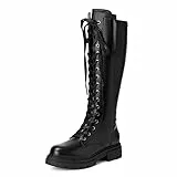 DREAM PAIRS Kniehohe Damenstiefel Stiefel Damen Flach rutschfeste Laufsohle Stylisch & Praktisch Winterstiefel Damen SDKB2203W-E SCHWARZ Größe 38 (EUR)