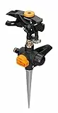 Fiskars Pulsierender Sprinkler mit Erdspieß, Mit On/Off-Ventil, Universalgröße, Ø 26 m Reichweite, Schwarz/Orange, 1027029