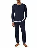 Jahetuul Schlafanzug Herren lang Doppelkragen Schlafhose Pyjama Männer Schlafanzüge für Herren Nachtwäsche Zweiteilig Langarm mit Bündchen Homewear
