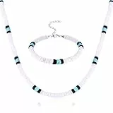 Kakonia Puka Sea Muschel Surfer Halskette und Armband Set mit Clam Chip Kokosnuss Perlen Pookah Muschel Choker Halskette und Armband Sommer Strand Schmuck Set