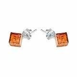 ANDANTE Premium Collection - Echter OSTSEE Bernstein Ohrstecker Ohrringe in 925 Sterling Silber ** Würfel Mini ** Zertifiziert - Gold des MEERES - Farbe Cognac