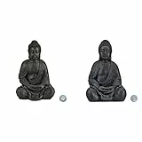 Relaxdays Buddha Figur sitzend, XL 70 cm & XL Buddha Figur sitzend, 50 cm hoch, Feng Shui, Outdoor, Garten Dekofigur, große Zen Buddha Statue, dunkelgrau
