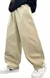 Panegy Hosen für Kinder Lose Casual Wide Leg Bottoms Streetwear Elastic High Waist Cargo Joggers Cotton Track Sweatpants Trousers Khaki 9-10 Years