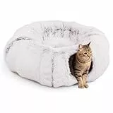 CanadianCat Company | Premium Katzentunnel mit Schlafplatz Otis Grau Kuschelfell Innenbezug Katzentunnel Große Katzen XXL 2-in-1 Donut Tunnel für Katzen inkl. flauschigem Liegekissen