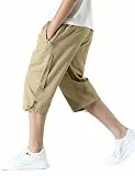 Echinodon Jungen Kurze Hose 3/4 Sommerhose Leicht Baumwolle Shorts Kinder Sweatshorts Sport und Freizeit Khaki 170